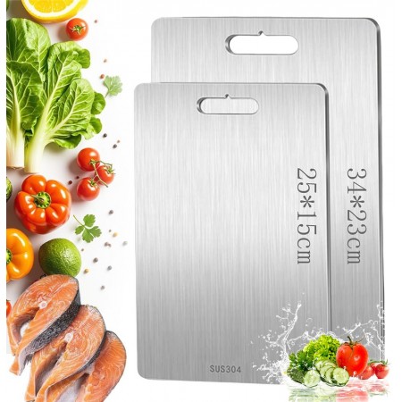 PBAEWE 2PCS Titanium Cutting Board,Stainless Steel Chopping Board, Double-Sided Food Grade Cutting Board, Dishwasher Safe Ideal for Handling Meat and Vegetables Separately